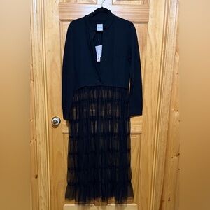 NIC+ZOE Black Open-Front Knit & Tulle Blazer Dress, Size Medium. NWT